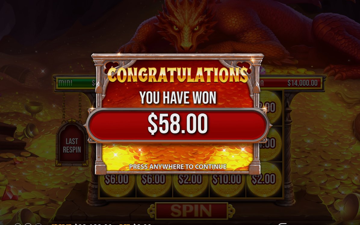 Win screen showing a win on a payline